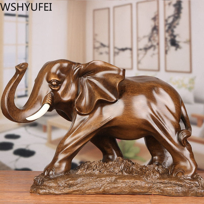 Feng Shui Elegant Elephant Resin Statue Lucky Wealth Figurine Crafts Ornaments Gift for Home Office Desktop Decoration acacuss