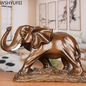 Feng Shui Elegant Elephant Resin Statue Lucky Wealth Figurine Crafts Ornaments Gift for Home Office Desktop Decoration acacuss