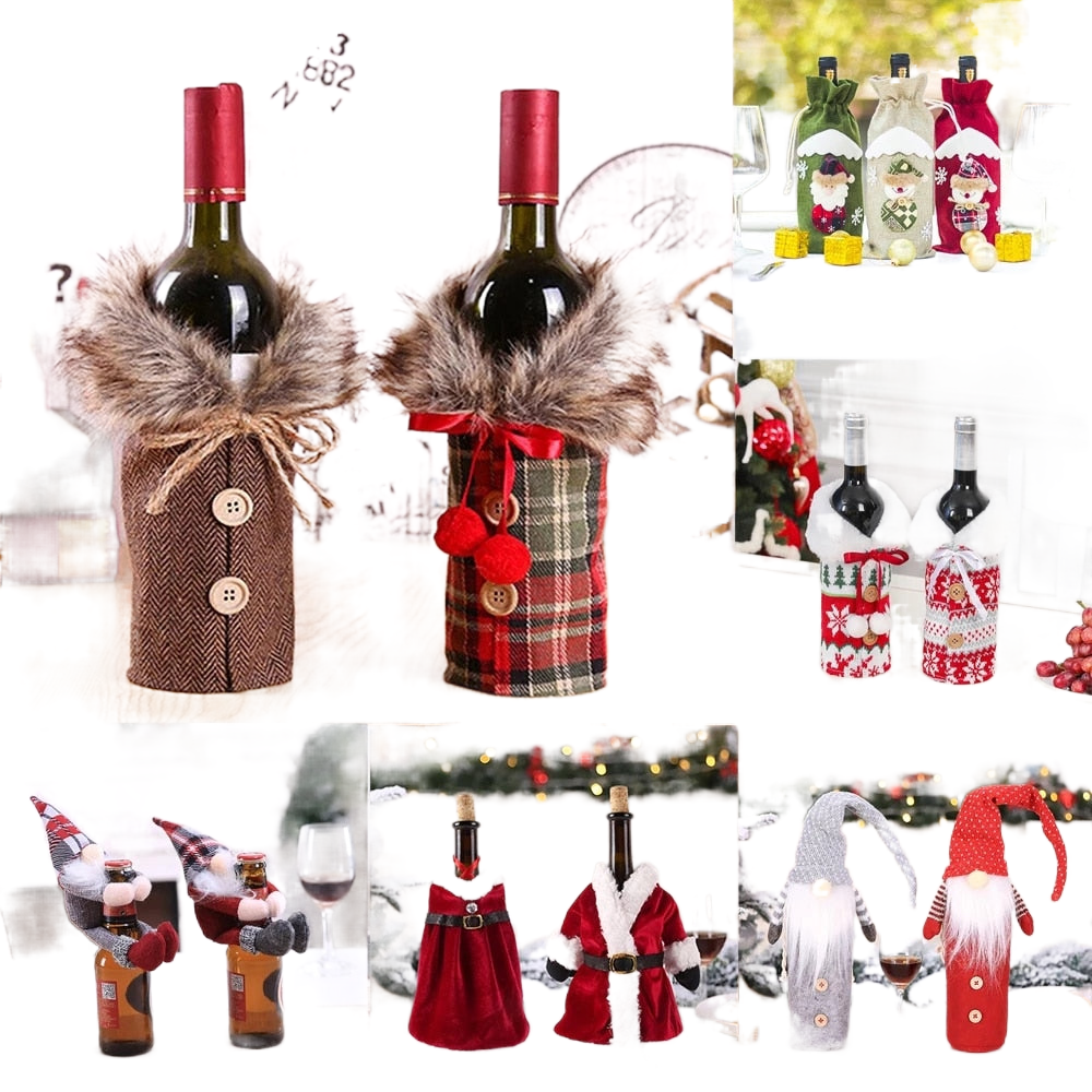 FengRise Christmas Decorations for Home Santa Claus Wine Bottle Cover Snowman Stocking Gift Holders Xmas Navidad Decor New Year acacuss