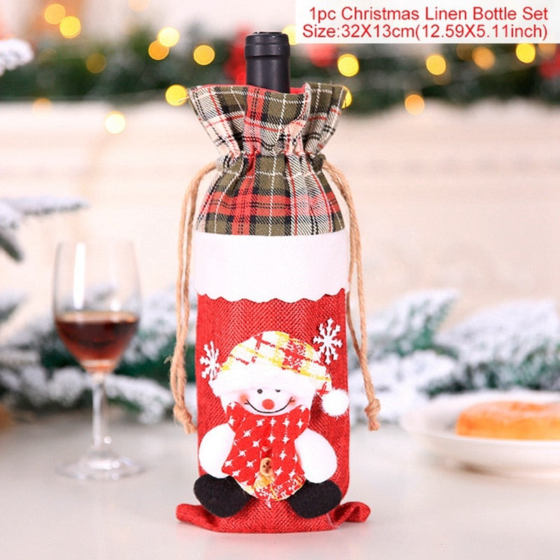 FengRise Christmas Decorations for Home Santa Claus Wine Bottle Cover Snowman Stocking Gift Holders Xmas Navidad Decor New Year acacuss