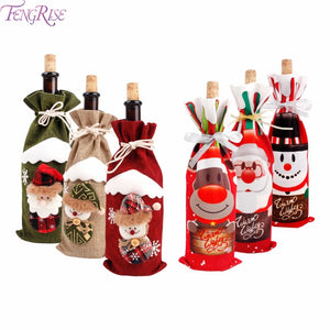 FengRise Christmas Decorations for Home Santa Claus Wine Bottle Cover Snowman Stocking Gift Holders Xmas Navidad Decor New Year acacuss