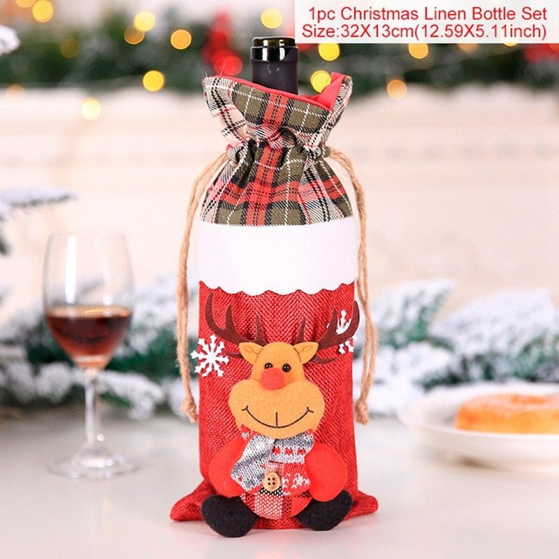 FengRise Christmas Decorations for Home Santa Claus Wine Bottle Cover Snowman Stocking Gift Holders Xmas Navidad Decor New Year acacuss