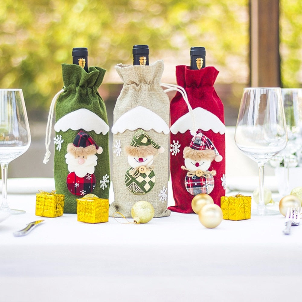 FengRise Christmas Decorations for Home Santa Claus Wine Bottle Cover Snowman Stocking Gift Holders Xmas Navidad Decor New Year acacuss