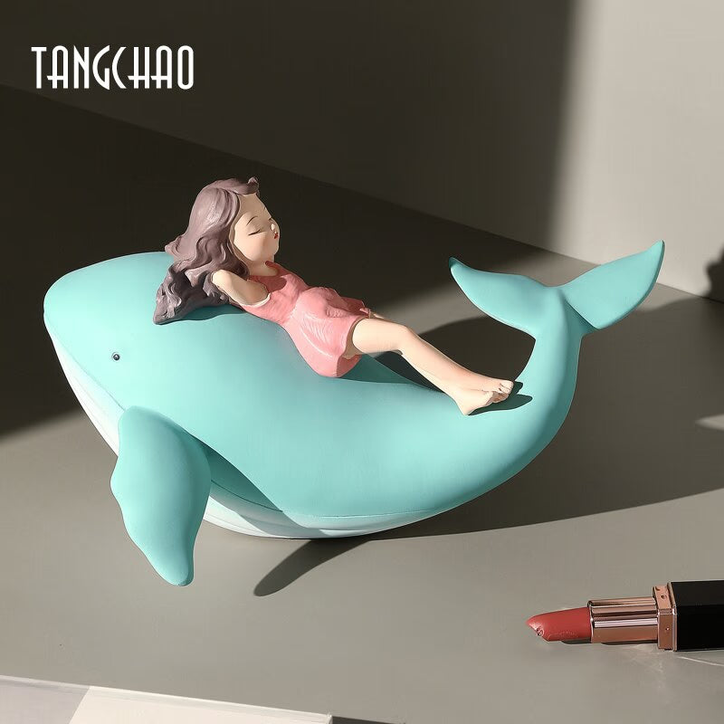 Figurine Whale Girl Statue Nordic Resin Home Decor Modern Figurines For Interior Living Room Office Aesthetic Room Decor Gift acacuss