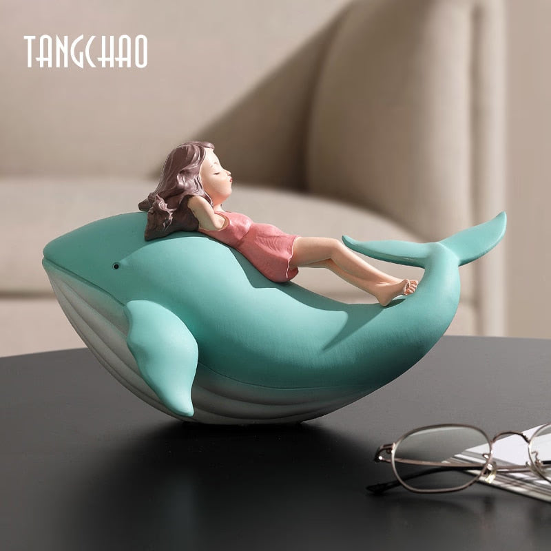 Figurine Whale Girl Statue Nordic Resin Home Decor Modern Figurines For Interior Living Room Office Aesthetic Room Decor Gift acacuss