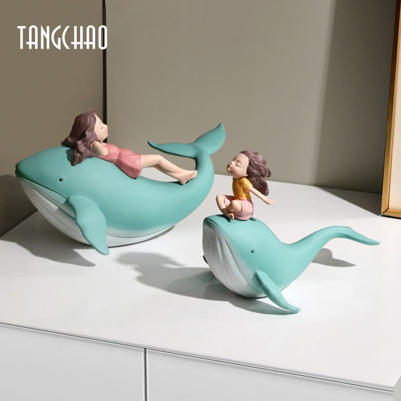 Figurine Whale Girl Statue Nordic Resin Home Decor Modern Figurines For Interior Living Room Office Aesthetic Room Decor Gift acacuss