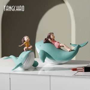 Figurine Whale Girl Statue Nordic Resin Home Decor Modern Figurines For Interior Living Room Office Aesthetic Room Decor Gift acacuss