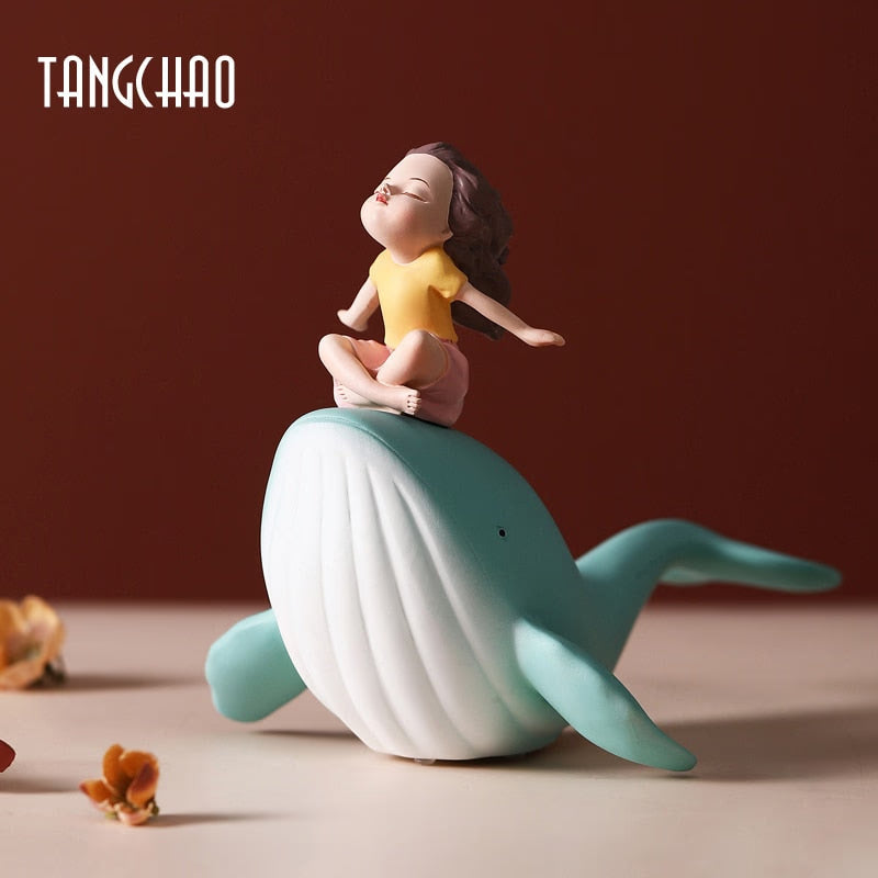 Figurine Whale Girl Statue Nordic Resin Home Decor Modern Figurines For Interior Living Room Office Aesthetic Room Decor Gift acacuss