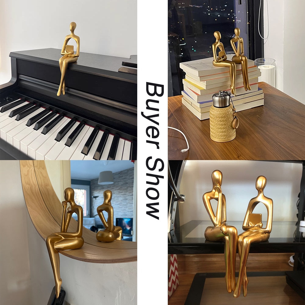 Figurines for Interior Modern Home Decoration Abstract Sculpture Luxury Living Room Decor Desk Accessories Golden Figure Statue acacuss