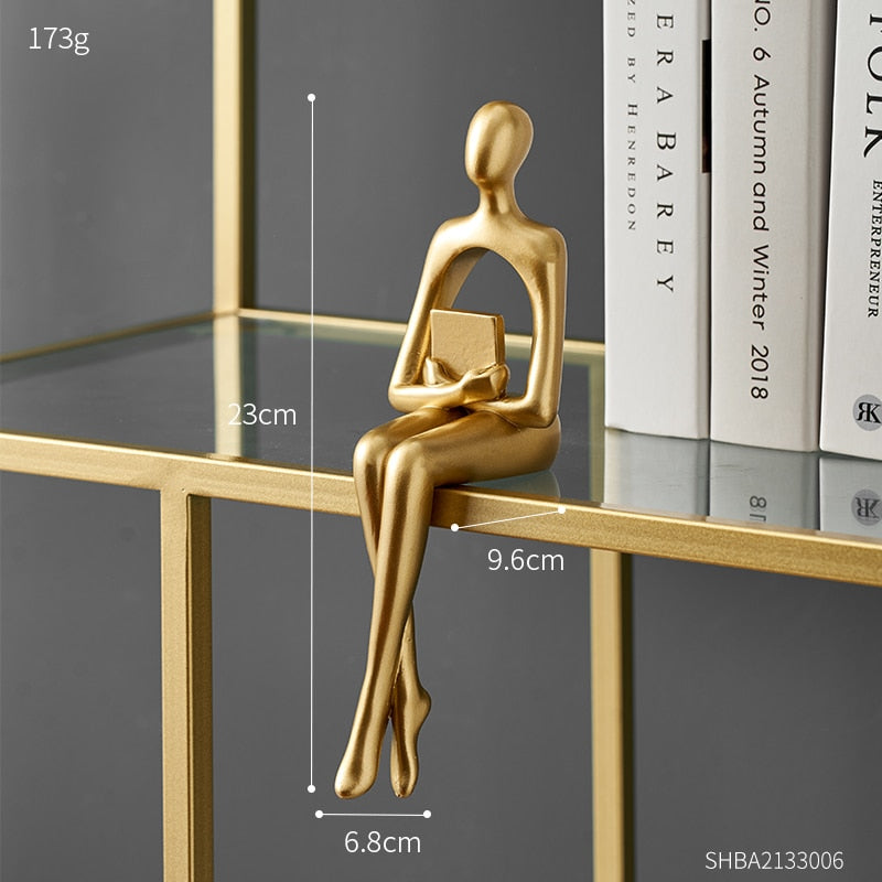 Figurines for Interior Modern Home Decoration Abstract Sculpture Luxury Living Room Decor Desk Accessories Golden Figure Statue acacuss