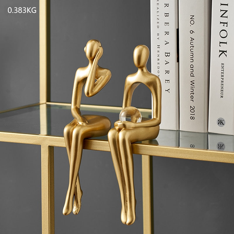 Figurines for Interior Modern Home Decoration Abstract Sculpture Luxury Living Room Decor Desk Accessories Golden Figure Statue acacuss