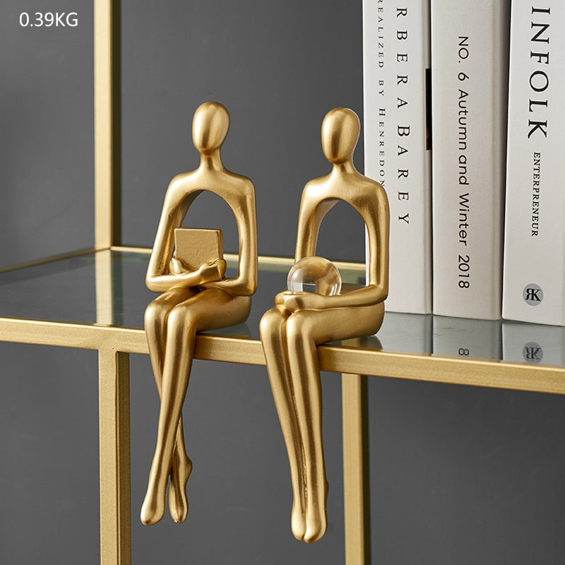 Figurines for Interior Modern Home Decoration Abstract Sculpture Luxury Living Room Decor Desk Accessories Golden Figure Statue acacuss