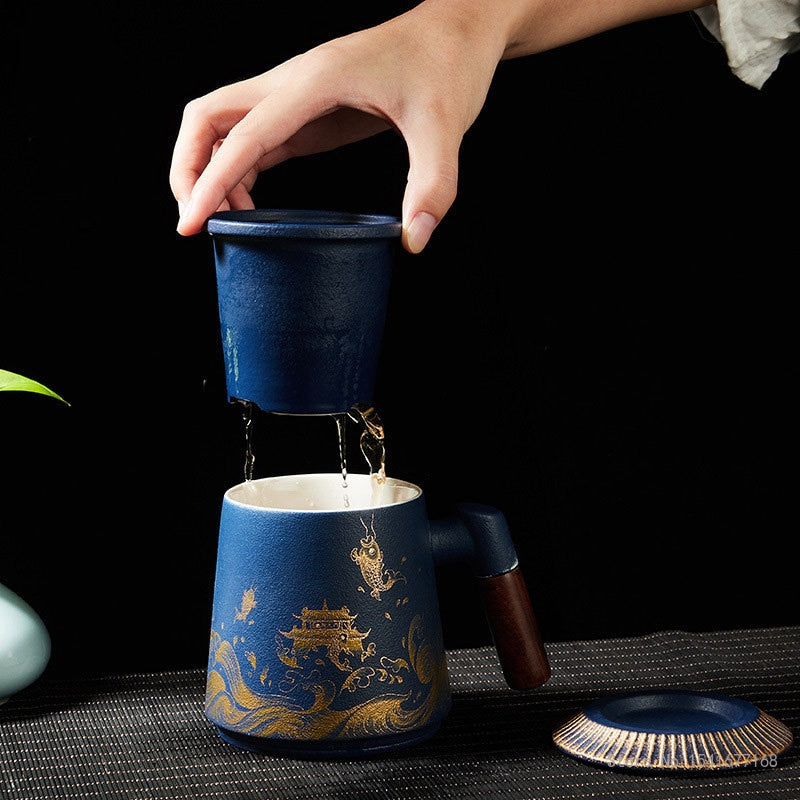 Fish Leaping Dragon Gate Mug Ceramic Tea Cup Personalized Filter Tea Cup with Lid Tea Separation Cup Flower Tea Cup Office Cup acacuss