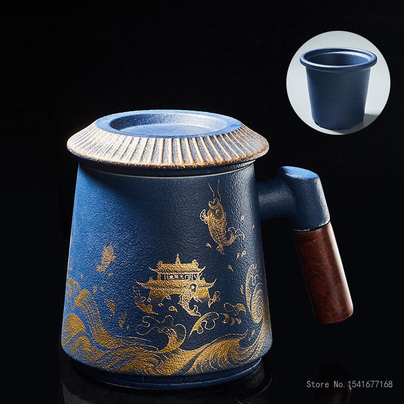 Fish Leaping Dragon Gate Mug Ceramic Tea Cup Personalized Filter Tea Cup with Lid Tea Separation Cup Flower Tea Cup Office Cup acacuss
