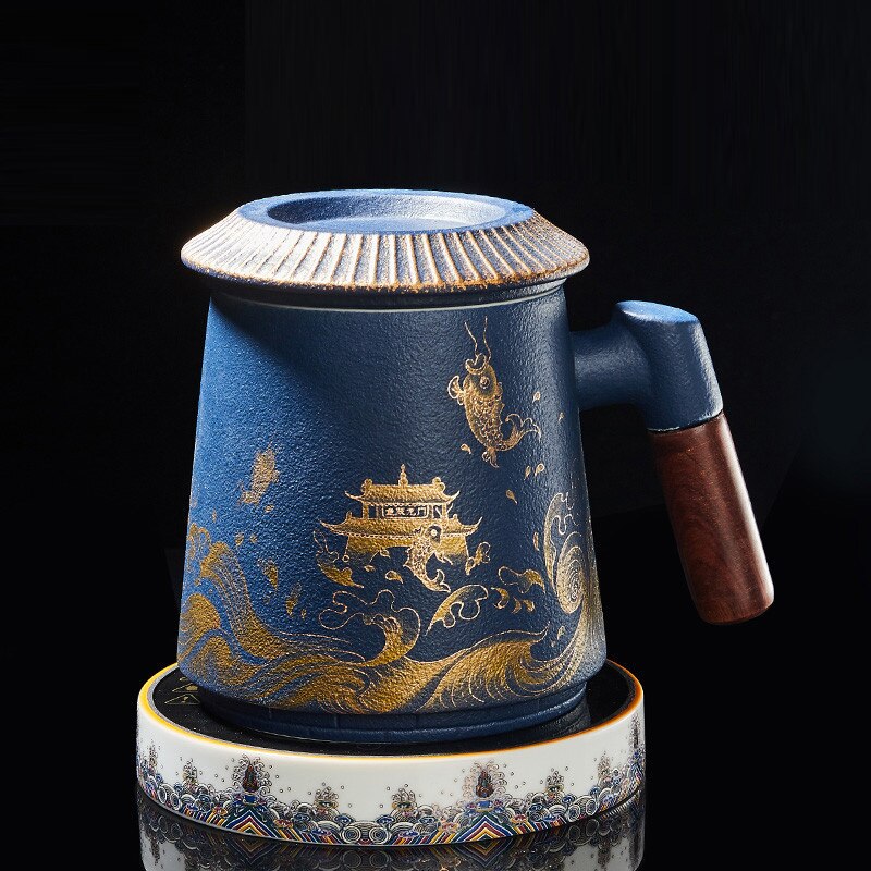 Fish Leaping Dragon Gate Mug Ceramic Tea Cup Personalized Filter Tea Cup with Lid Tea Separation Cup Flower Tea Cup Office Cup acacuss