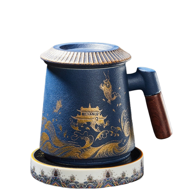 Fish Leaping Dragon Gate Mug Ceramic Tea Cup Personalized Filter Tea Cup with Lid Tea Separation Cup Flower Tea Cup Office Cup acacuss