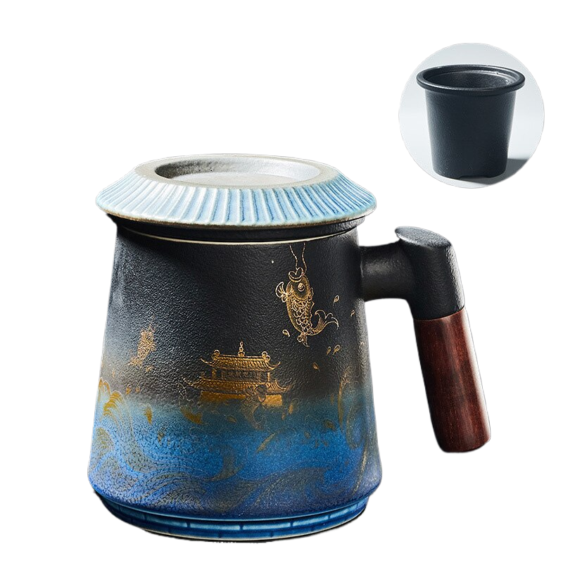 Fish Leaping Dragon Gate Mug Ceramic Tea Cup Personalized Filter Tea Cup with Lid Tea Separation Cup Flower Tea Cup Office Cup acacuss