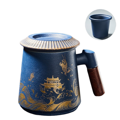 Fish Leaping Dragon Gate Mug Ceramic Tea Cup Personalized Filter Tea Cup with Lid Tea Separation Cup Flower Tea Cup Office Cup acacuss