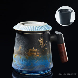 Fish Leaping Dragon Gate Mug Ceramic Tea Cup Personalized Filter Tea Cup with Lid Tea Separation Cup Flower Tea Cup Office Cup acacuss