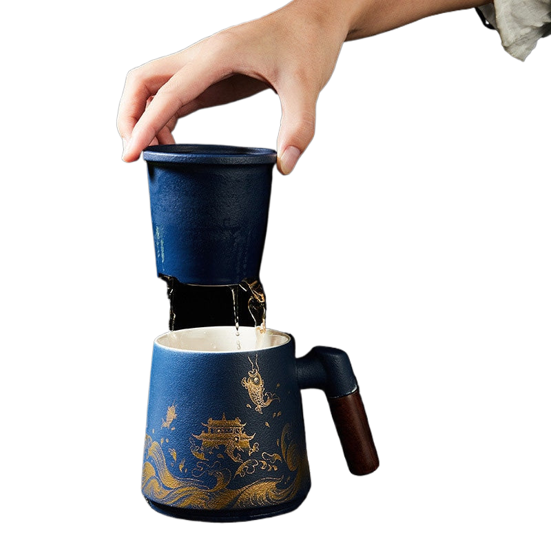 Fish Leaping Dragon Gate Mug Ceramic Tea Cup Personalized Filter Tea Cup with Lid Tea Separation Cup Flower Tea Cup Office Cup acacuss