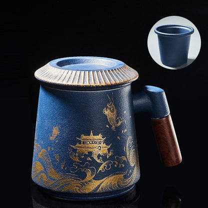 Fish Leaping Dragon Gate Mug Ceramic Tea Cup Personalized Filter Tea Cup with Lid Tea Separation Cup Flower Tea Cup Office Cup acacuss