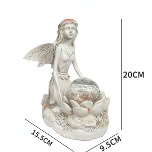 Flower Fairy Ornament, Garden Crystal Ball Solar Night Light, Angel Girl Statue, Resin Craft Outdoor Home Decoration Accessories acacuss