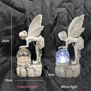 Flower Fairy Ornament, Garden Crystal Ball Solar Night Light, Angel Girl Statue, Resin Craft Outdoor Home Decoration Accessories acacuss