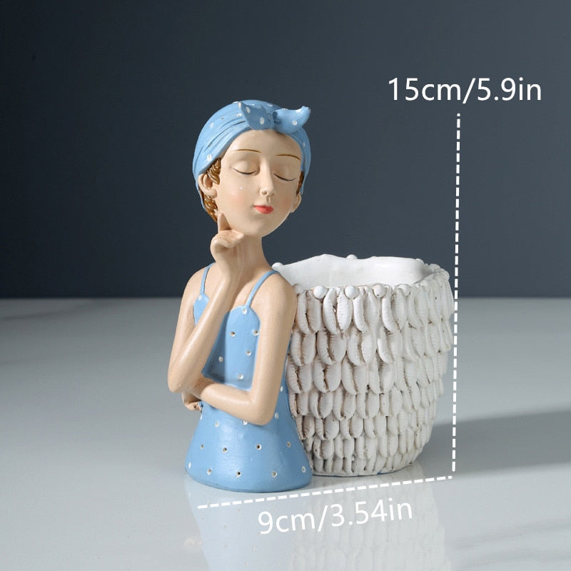 Flower Vase Statue Home Decor Sculpture Vase For Flowers Wedding Decoration Living Room Resin Tray Decors Table Desk Shell Girl acacuss