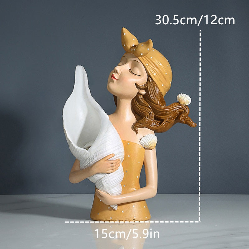 Flower Vase Statue Home Decor Sculpture Vase For Flowers Wedding Decoration Living Room Resin Tray Decors Table Desk Shell Girl acacuss