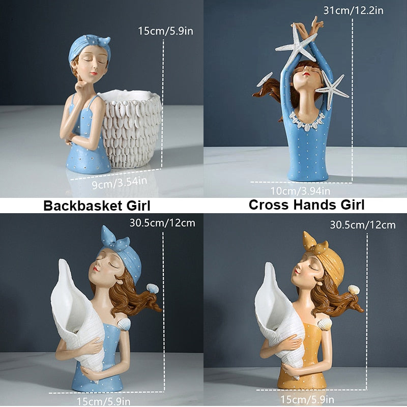 Flower Vase Statue Home Decor Sculpture Vase For Flowers Wedding Decoration Living Room Resin Tray Decors Table Desk Shell Girl acacuss