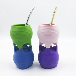 Food Grade Silicone Yerba Mate Cup Tea Mug Free Spoon Straw Portable Travel Argentina Drinkware BPA-free acacuss