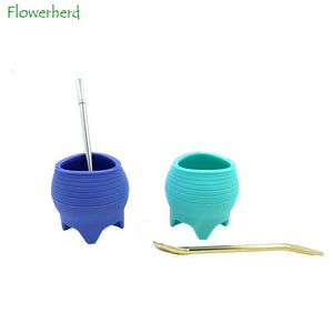 Food Grade Silicone Yerba Mate Cup Tea Mug Free Spoon Straw Portable Travel Argentina Drinkware BPA-free acacuss