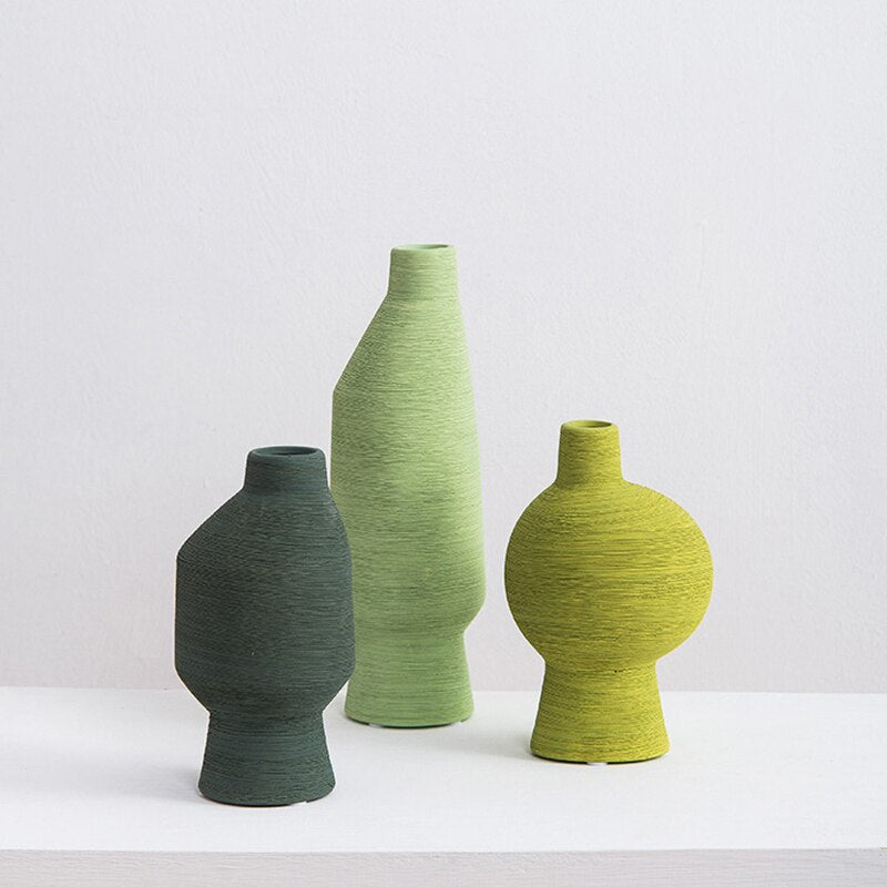 Forest Color Brushed Ceramic Vase Gradient Green Living Bedroom Porch Desktop Room Flower Arrangement Creative Designer Vase acacuss