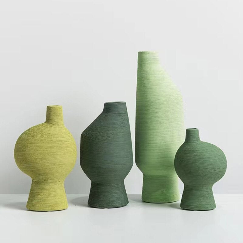 Forest Color Brushed Ceramic Vase Gradient Green Living Bedroom Porch Desktop Room Flower Arrangement Creative Designer Vase acacuss