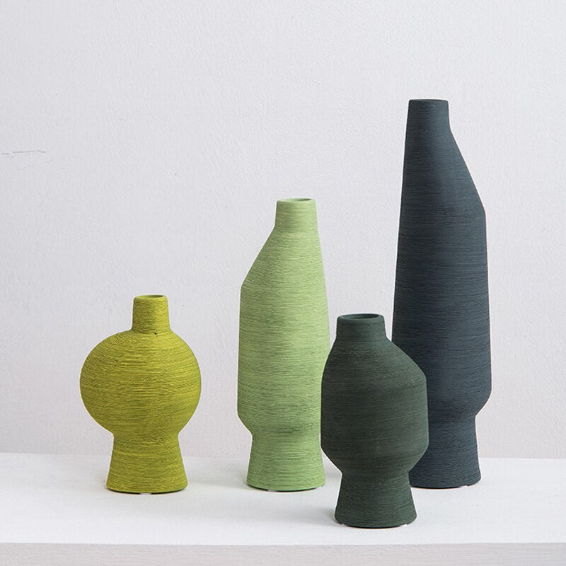 Forest Color Brushed Ceramic Vase Gradient Green Living Bedroom Porch Desktop Room Flower Arrangement Creative Designer Vase acacuss