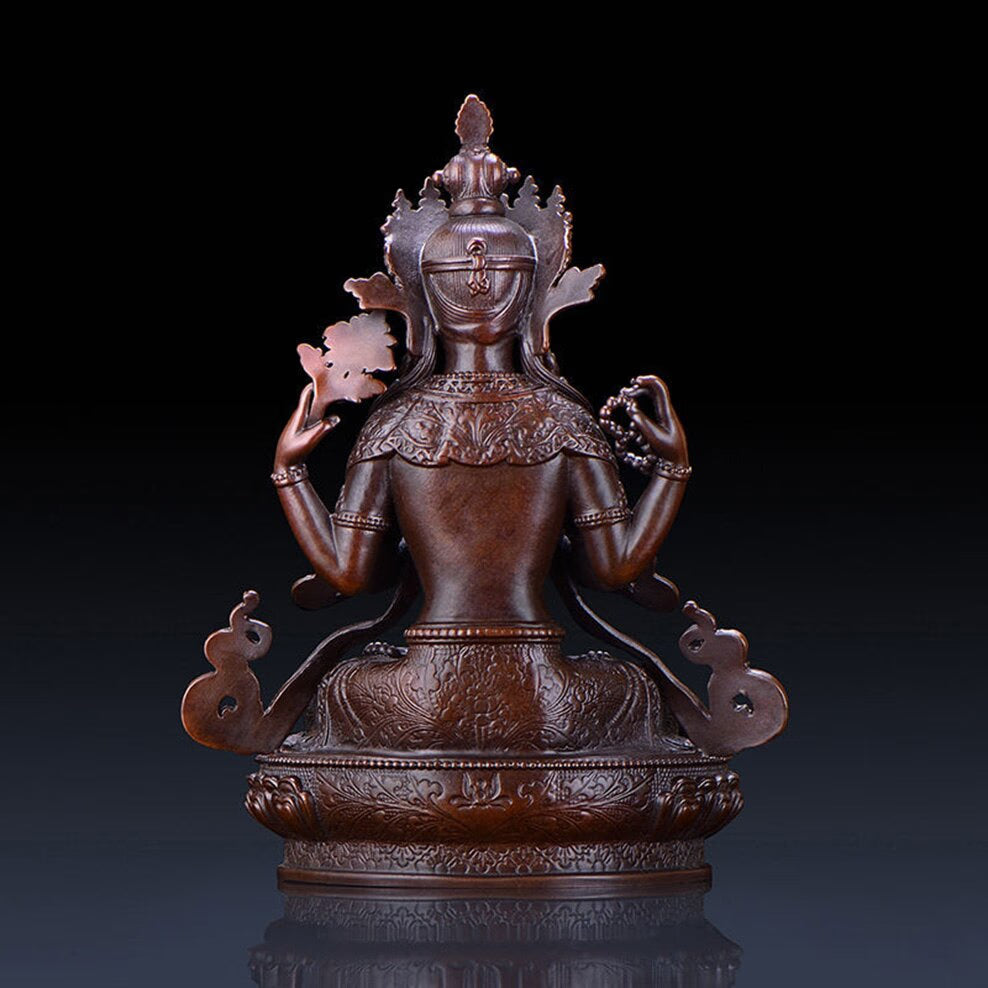 Four-Armed Guanyin Buddha Statue Brass Buddha Ornaments Tibetan Tantra Bodhisattva Statue Copper Religion Figurine Decoration acacuss