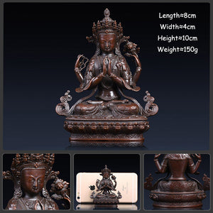 Four-Armed Guanyin Buddha Statue Brass Buddha Ornaments Tibetan Tantra Bodhisattva Statue Copper Religion Figurine Decoration acacuss