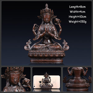 Four-Armed Guanyin Buddha Statue Brass Buddha Ornaments Tibetan Tantra Bodhisattva Statue Copper Religion Figurine Decoration acacuss