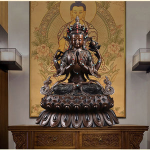 Four-Armed Guanyin Buddha Statue Brass Buddha Ornaments Tibetan Tantra Bodhisattva Statue Copper Religion Figurine Decoration acacuss