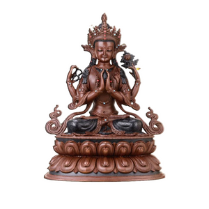 Four-Armed Guanyin Buddha Statue Brass Buddha Ornaments Tibetan Tantra Bodhisattva Statue Copper Religion Figurine Decoration acacuss
