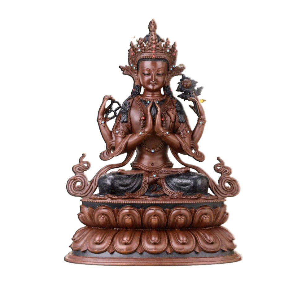 Four-Armed Guanyin Buddha Statue Brass Buddha Ornaments Tibetan Tantra Bodhisattva Statue Copper Religion Figurine Decoration acacuss