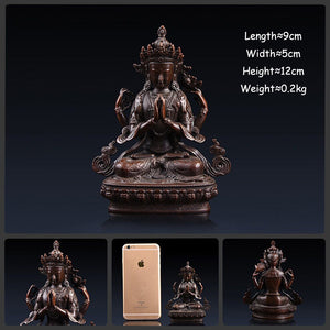 Four-Armed Guanyin Buddha Statue Brass Buddha Ornaments Tibetan Tantra Bodhisattva Statue Copper Religion Figurine Decoration acacuss
