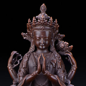 Four-Armed Guanyin Buddha Statue Brass Buddha Ornaments Tibetan Tantra Bodhisattva Statue Copper Religion Figurine Decoration acacuss