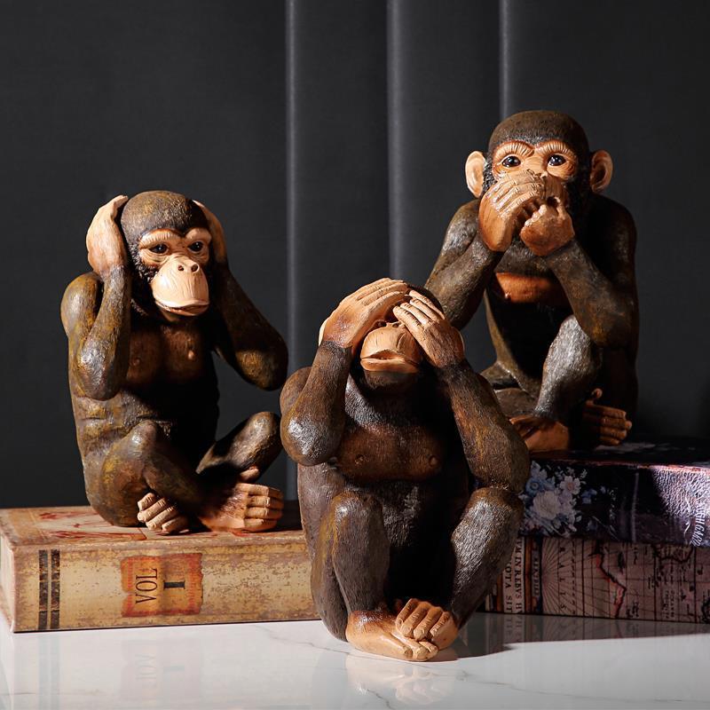 Funny Resin Ape Sculpture Abstract Animal Statue NOT SEE NOT LISTEN NOT SAY MONKEY Living Room Home Decoration Accessories acacuss