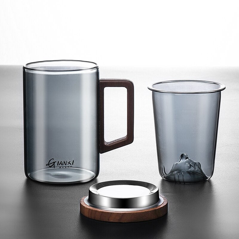 GIANXI Glass Tea Cups High Borosilicate Glass Household Tea Water Separate Tea Cup With Cover And Filter Glass Flower Tea Cup acacuss