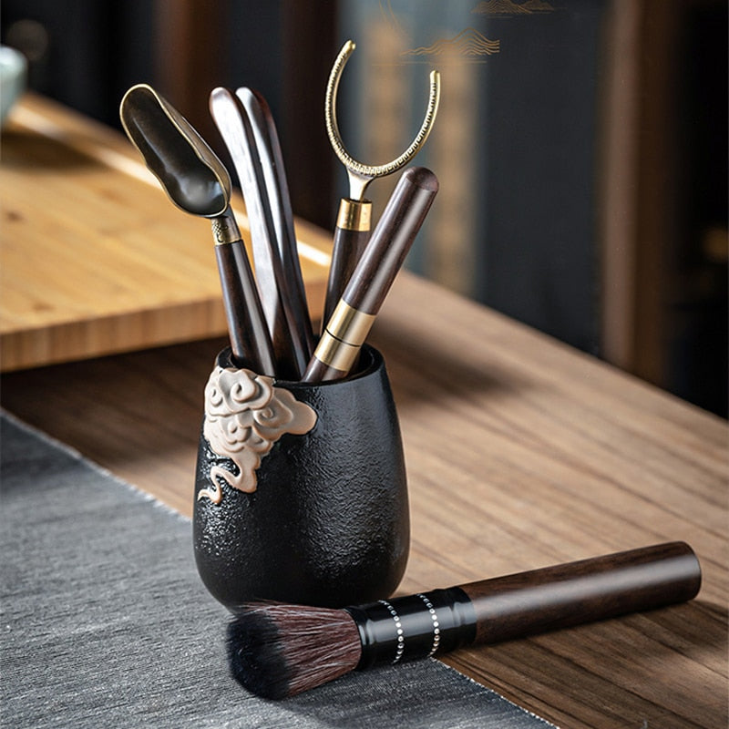 GIANXI Tea Ceremony Six Gentlemen Set Tea knife Tea Needle Chaze Kung Fu Ceramic Tea Set Accessories Wooden Tea Making Tools acacuss