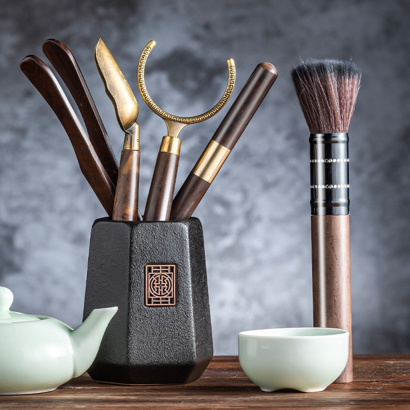 GIANXI Tea Ceremony Six Gentlemen Set Tea knife Tea Needle Chaze Kung Fu Ceramic Tea Set Accessories Wooden Tea Making Tools acacuss