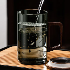 GIANXI Tea Cup With Crescent Moon Filter Japanese Wooden Handle Heat-resistant Glass Cups Tea Leaf Separation Tea Cup Set acacuss