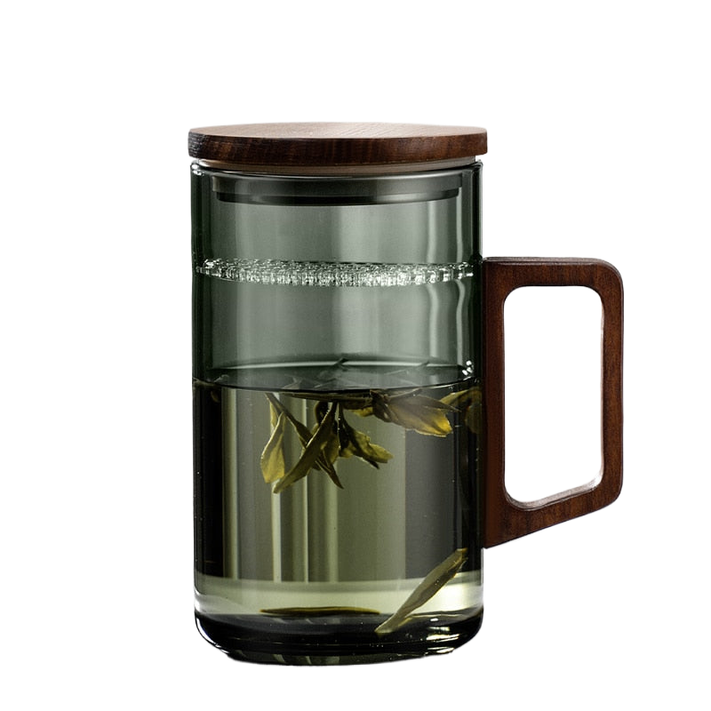 GIANXI Tea Cup With Crescent Moon Filter Japanese Wooden Handle Heat-resistant Glass Cups Tea Leaf Separation Tea Cup Set acacuss