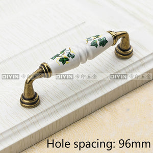Garden Ceramic Furniture Kitchen Cabinet Drawer Handle, Flower Green Leaf Pattern Wardrobe Locker, Bedside Table Knob acacuss